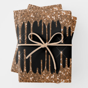 Schwarzer Glitzer Tropfen mädchenhaft Luxus Geschenkpapier Set