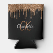Schwarzer Glitzer-Tropfen-Monogramm-Funkeln Dosenkühler (Vorderseite)