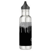 Schwarzer Glitzer Tropfen Monogramm Funkeln Edelstahlflasche (Links)