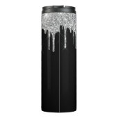 Schwarzer Glitzer Tropfen Monogramm Funkeln Thermosbecher (Rückseite)
