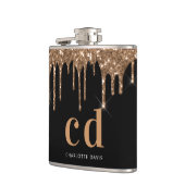 Schwarzer Glitzer Tropfen monogramm funkelnd elega Flachmann (Links)