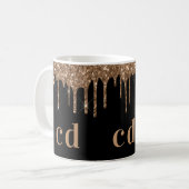 Schwarzer Glitzer Tropfen monogramm funkelnd elega Kaffeetasse (Vorderseite Links)