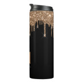Schwarzer Glitzer Tropfen monogramm funkelnd elega Thermosbecher (Nach rechts gedreht)