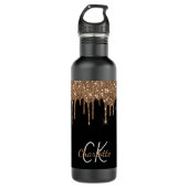 Schwarzer Glitzer Tropfen Monogramm funkelndes Chi Edelstahlflasche (Vorderseite)