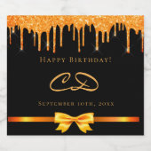 Schwarzer Glitzer Tropfen Monogramm-Initialen am G Schaumweinetikett (Einzelnes Label)