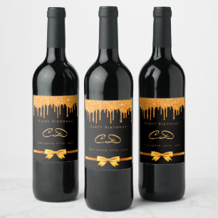 Schwarzer Glitzer Tropfen Monogramm-Initialen am G Weinetikett