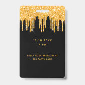 Schwarzer Glitzer Tropfen Monogramm vip Ausweis (Rückseite)