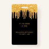 Schwarzer Glitzer Tropfen Monogramm vip Ausweis (Rückseite)