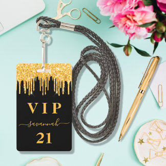 Schwarzer Glitzer Tropfen Monogramm vip Ausweis
