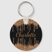 Schwarzer Glitzer Tropfen Name Funkeln Schlüsselanhänger (Vorderseite)