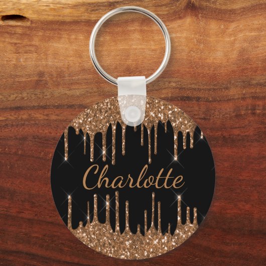Schwarzer Glitzer Tropfen Name Funkeln Schlüsselanhänger (Vorderseite)