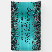 Schwarzer Glitzer Türkis Blau 50. Geburtstag Willk Banner (Vertikal)