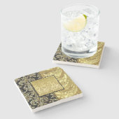 Schwarzer Glitzer und Blumenrahmen Steinuntersetzer (Seitenansicht)