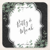 Schwarzer Glitzer und Eukalyptus Bouquet Rechteckiger Pappuntersetzer (Vorderseite)