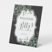 Schwarzer Glitzer und Eukalyptus-Brautparty Sockelschild (Vorderseite)