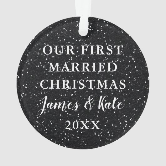 Schwarzer Glitzer und Gold | Foto Ornament (Rückseite)