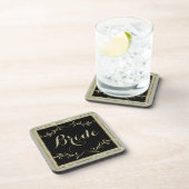 Schwarzer Glitzer- und Goldrahmen-Brillentext Getränkeuntersetzer (Rechte Seite)