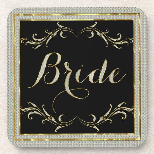 Schwarzer Glitzer- und Goldrahmen-Brillentext Getränkeuntersetzer (Vorderseite)