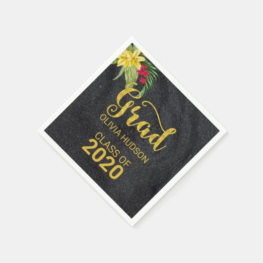 Schwarzer Glitzer und Hibiskus Serviette (Ecke)