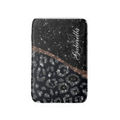 Schwarzer Glitzer und Leopard Badematte (Vorderseite Vertikal)