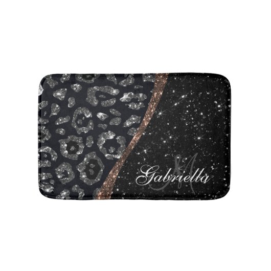 Schwarzer Glitzer und Leopard Badematte (Vorderseite)