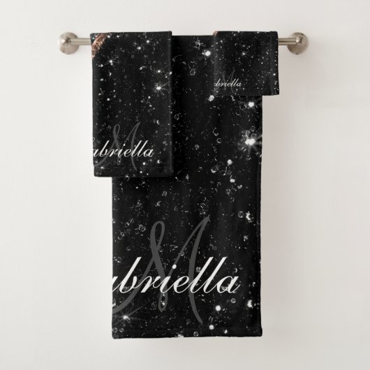 Schwarzer Glitzer und Leopard Badhandtuch Set (Insitu)