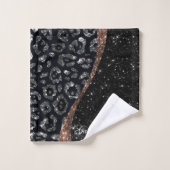Schwarzer Glitzer und Leopard Badhandtuch Set (Waschlappen)