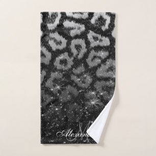 Schwarzer Glitzer und Leopard Badhandtuch Set
