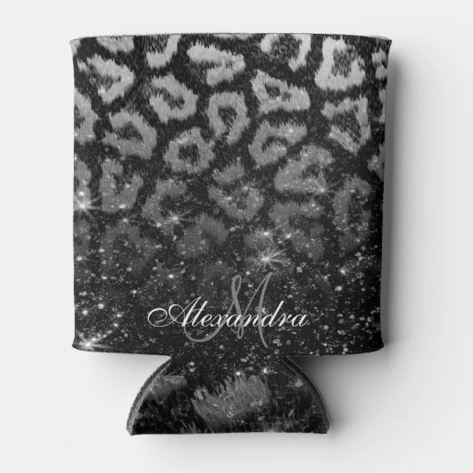 Schwarzer Glitzer und Leopard Dosenkühler (Vorderseite)