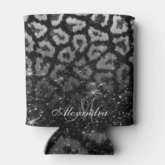 Schwarzer Glitzer und Leopard Dosenkühler (Rückseite)