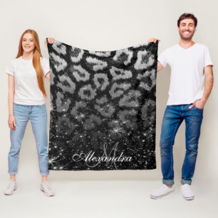 Schwarzer Glitzer und Leopard Fleecedecke