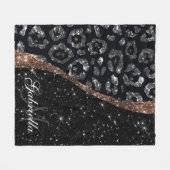 Schwarzer Glitzer und Leopard Fleecedecke (Vorderseite (Horizontal))