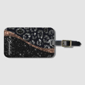 Schwarzer Glitzer und Leopard Gepäckanhänger (Vorderseite (Horizontal))