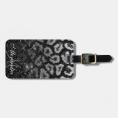 Schwarzer Glitzer und Leopard Gepäckanhänger (Vorderseite horizontal)