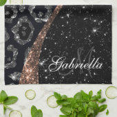 Schwarzer Glitzer und Leopard Geschirrtuch (Gefaltet)