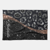 Schwarzer Glitzer und Leopard Geschirrtuch (Horizontal)