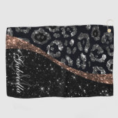 Schwarzer Glitzer und Leopard Golfhandtuch (Horizontal)