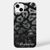 Schwarzer Glitzer und Leopard iPhone Hülle (Rückseite)