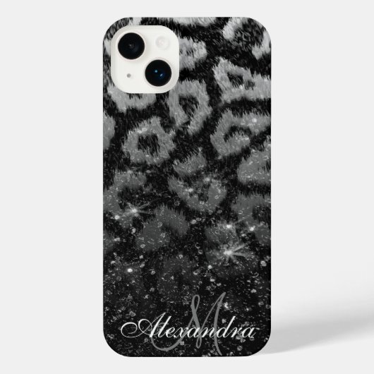 Schwarzer Glitzer und Leopard iPhone Hülle (Rückseite)