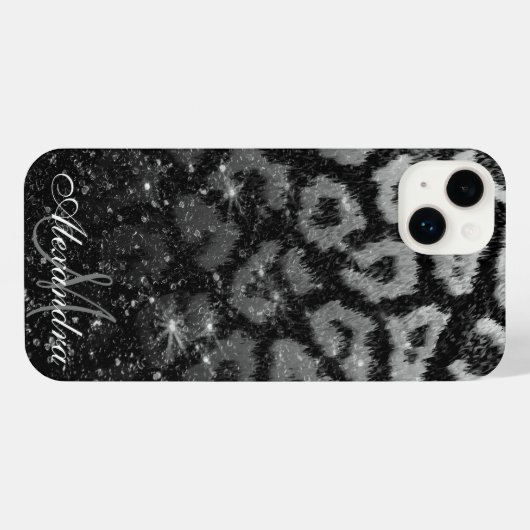 Schwarzer Glitzer und Leopard iPhone Hülle (Rückseite (Horizontal))