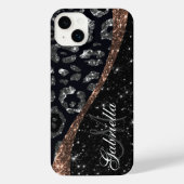 Schwarzer Glitzer und Leopard iPhone Hülle (Rückseite)