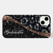 Schwarzer Glitzer und Leopard iPhone Hülle (Rückseite (Horizontal))