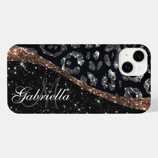 Schwarzer Glitzer und Leopard iPhone Hülle (Rückseite (Horizontal))