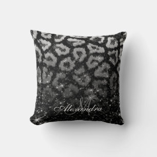Schwarzer Glitzer und Leopard Kissen