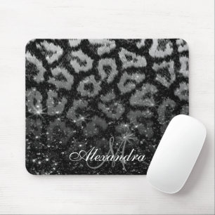 Schwarzer Glitzer und Leopard Mousepad