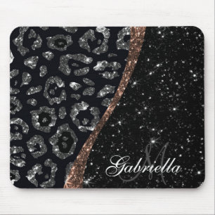 Schwarzer Glitzer und Leopard Mousepad