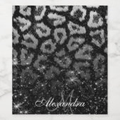 Schwarzer Glitzer und Leopard Weinetikett (Einzelnes Label)