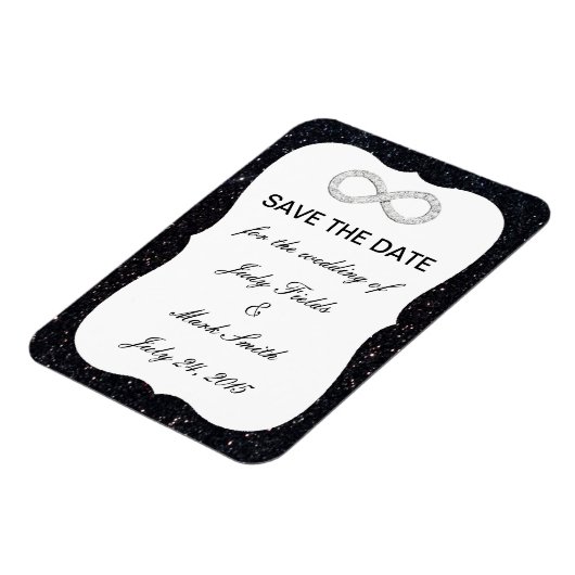 Schwarzer Glitzer Unendlich speichern Sie das Datu Magnet (Linke Seite)