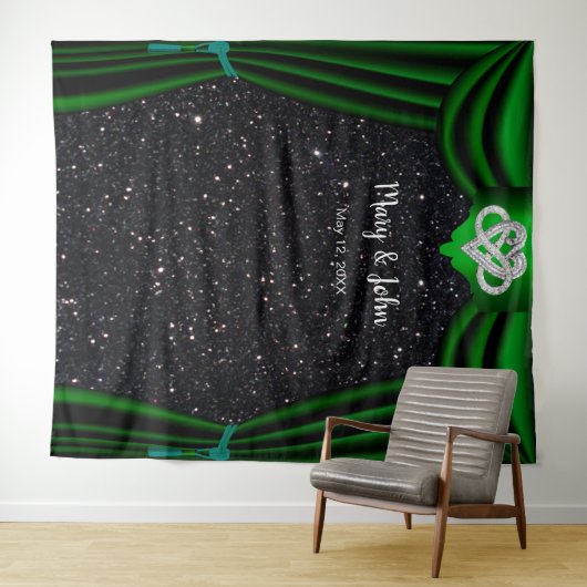 Schwarzer Glitzer UnendlichHerz-Grün Vorhang Hinte Wandteppich (Beispiel (Horizontal))