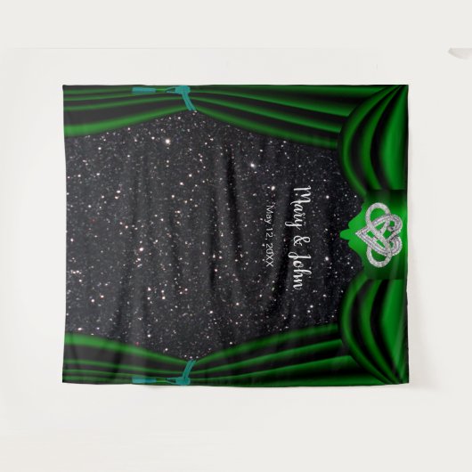 Schwarzer Glitzer UnendlichHerz-Grün Vorhang Hinte Wandteppich (Vorderseite (Horizontal))